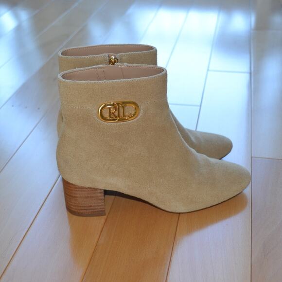 Lauren Ralph Lauren Suede Booties Heeled Boots Size 5 Tan - Picture 1 of 6